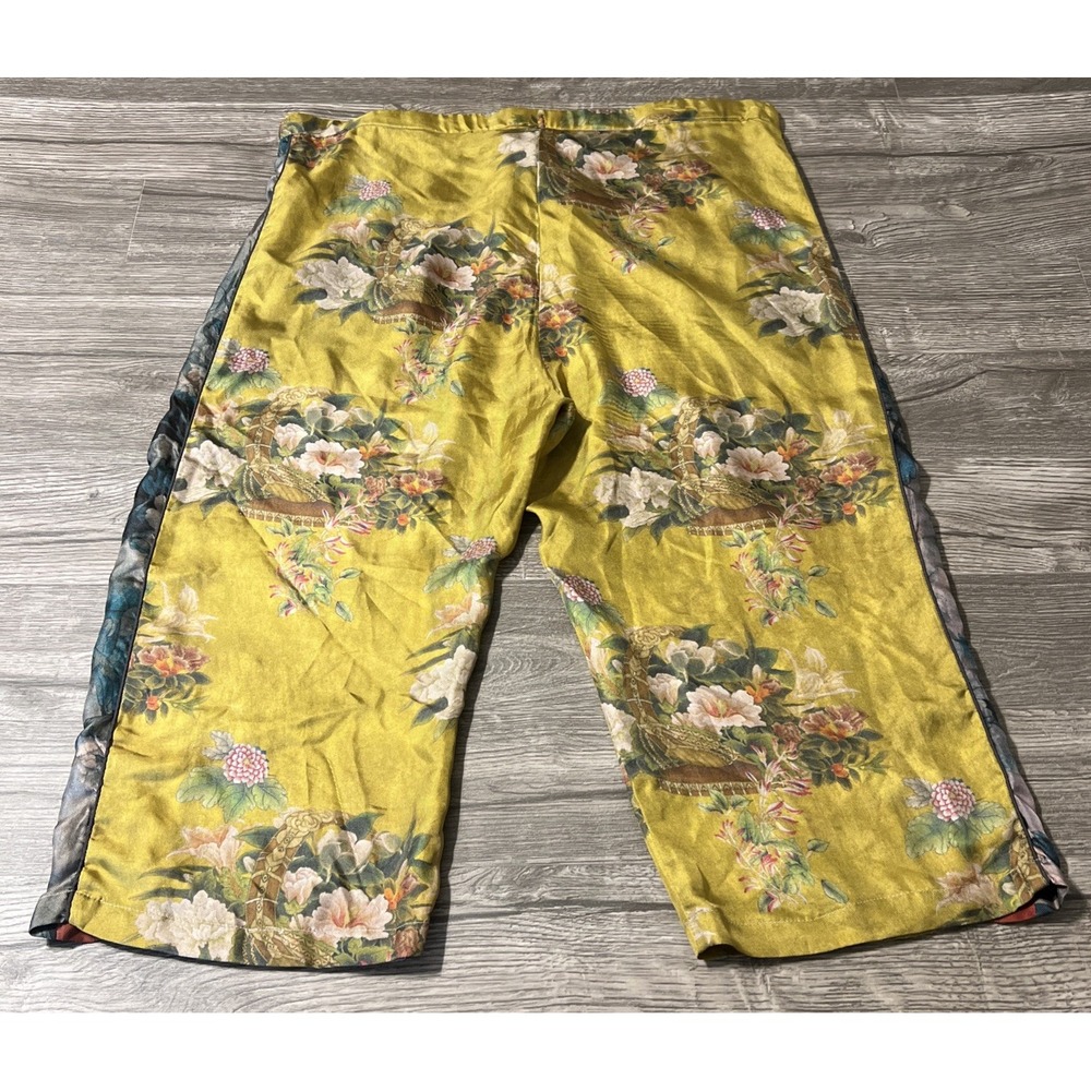 Johnny Was 100% Silk Floral Motif Boho Cropped WideLeg Golden Pant SZ M (40x20) - Picture 3 of 15